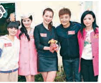 糖妹（左起）、張美妮、呂慧儀、方力申及曾華倩昨拍攝賀年節目